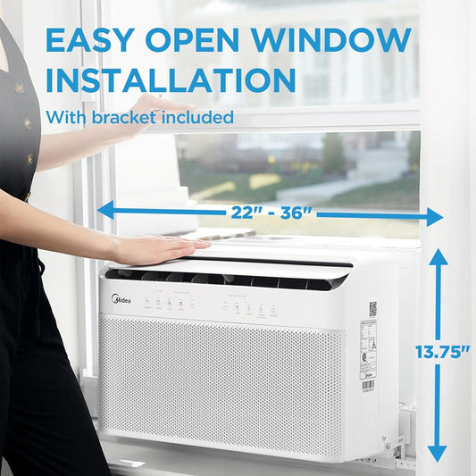8,000 BTU U-Shaped Smart Inverter Air Conditioner – Cools up to 350 Sq. Ft., Ultra Quiet with Open Window Flexibility, Compatible with Alexa, 35% Energy Savings, Remote Control (Renewed)